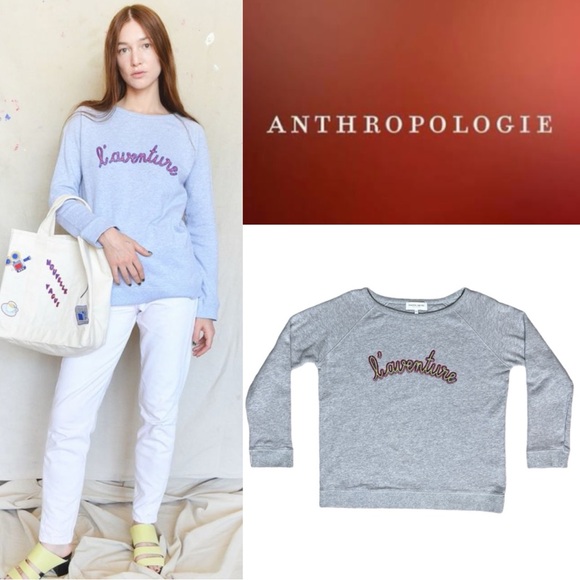 ANTHROPOLOGIE MAISON LABICHE L’AVENTURE GRAY BEADED LONG SLEEVE SWEATSHIRT - Picture 1 of 11